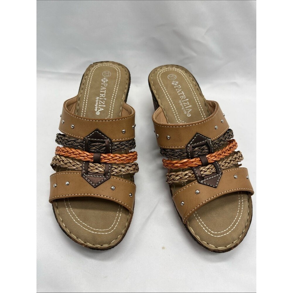 Patrizia by Spring Step Brown Boho Braided Wedge Sandals